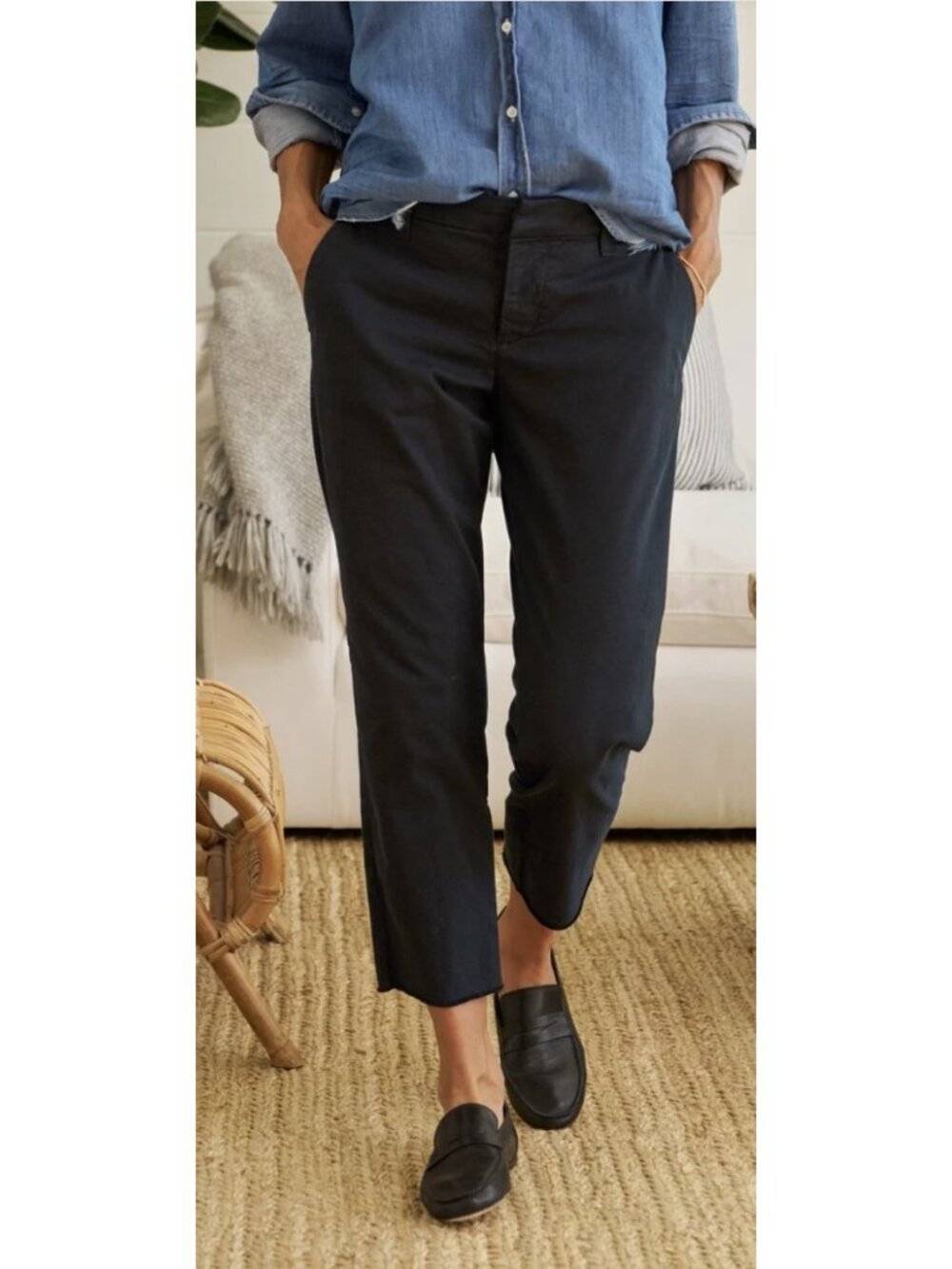 FRANK & EILEEN Wicklow Cotton Chino Cropped Pants Washed Black 4 Preppy Minimal